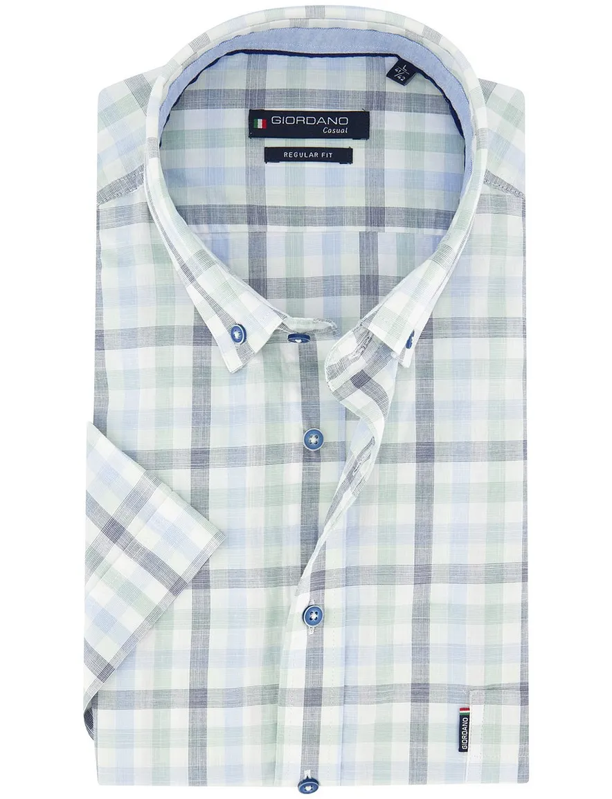 Giordano overhemd korte mouw groen Regular Fit
