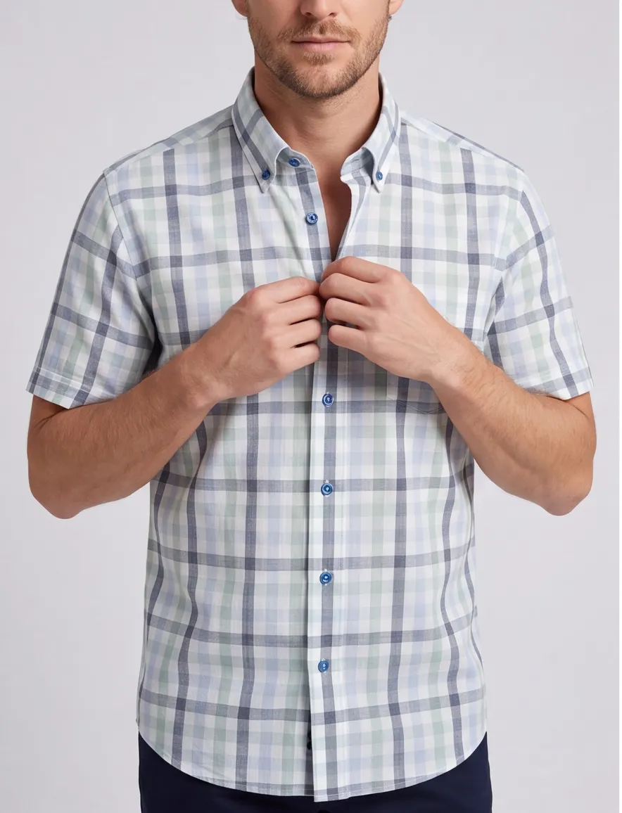Giordano overhemd korte mouw groen Regular Fit