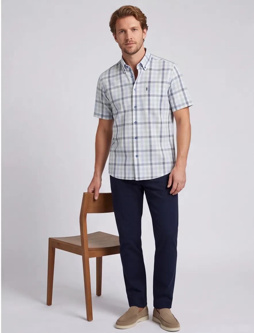 Giordano overhemd korte mouw groen Regular Fit