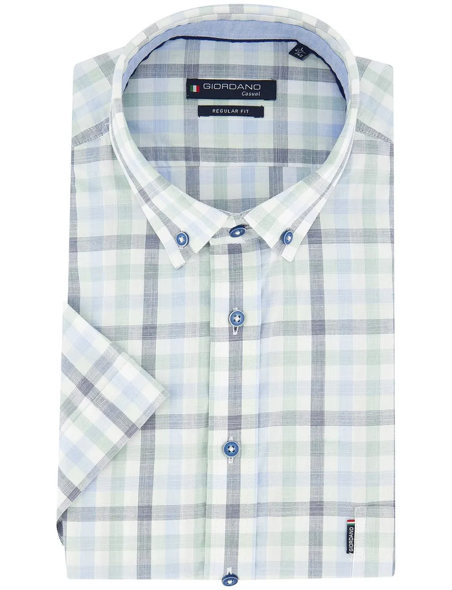 Giordano overhemd korte mouw groen Regular Fit