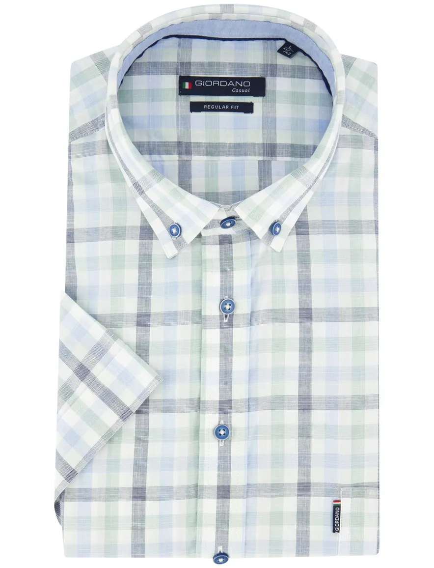 Giordano Regular Fit overhemd groen blauw geruit