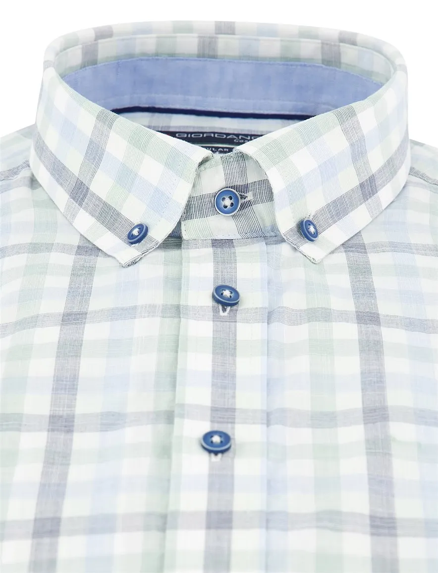 Giordano overhemd korte mouw groen Regular Fit