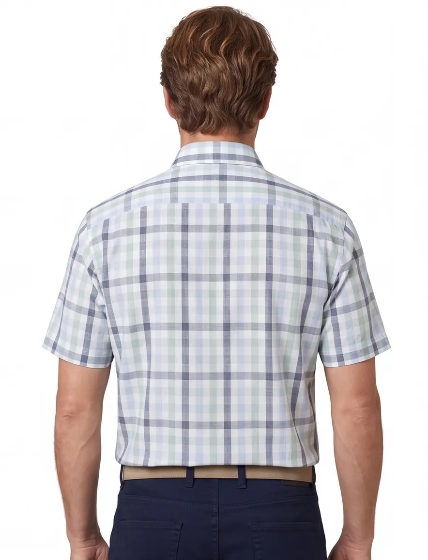 Giordano overhemd korte mouw groen Regular Fit