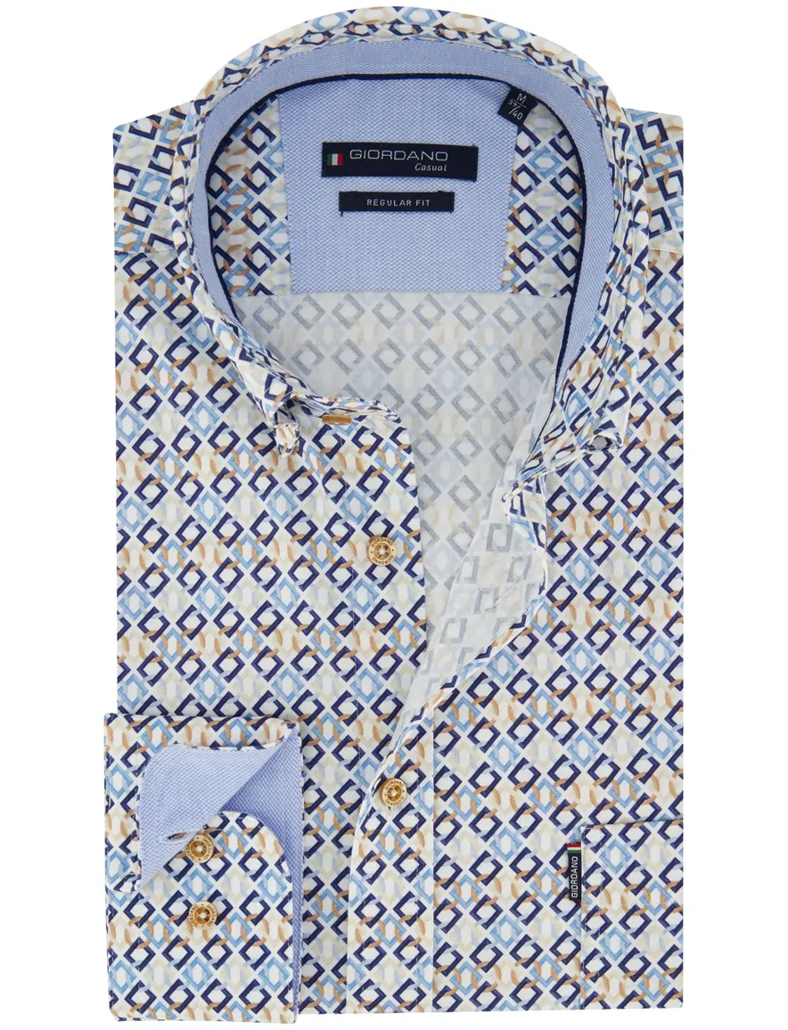 Giordano Regular fit overhemd donkerblauw geprint