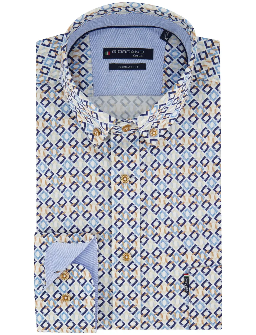 Giordano Regular fit overhemd donkerblauw geprint
