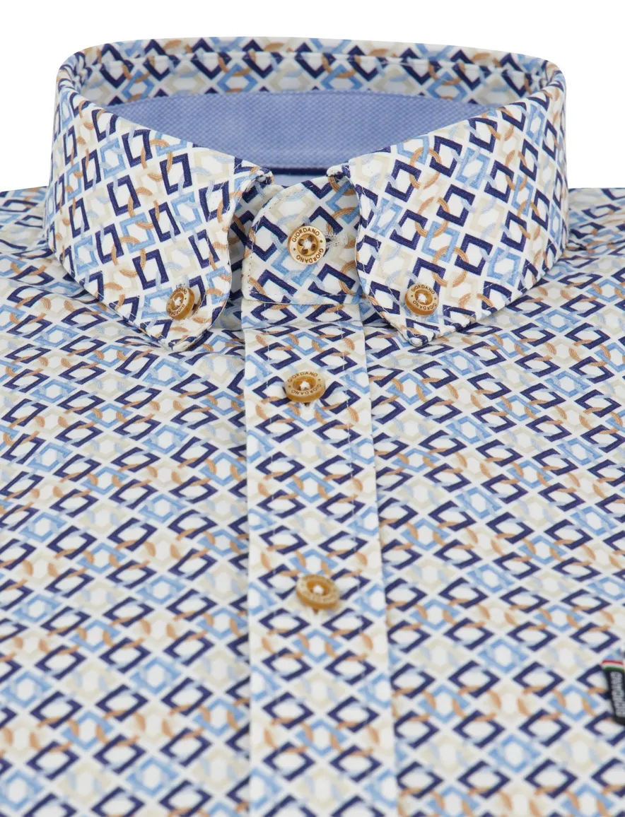 Giordano Regular fit overhemd donkerblauw geprint