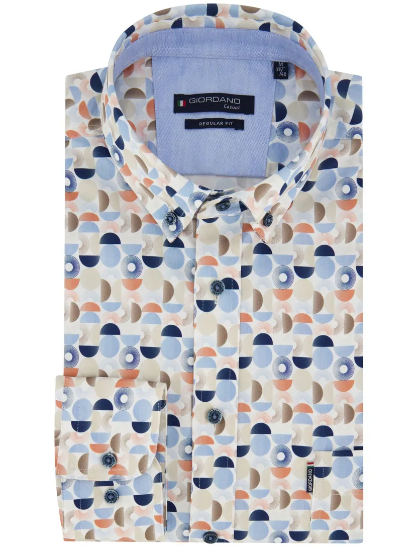 Overhemd Giordano blauw met button-down kraag en borstzak