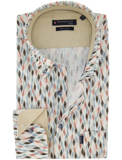 Giordano Giordano overhemd beige vintage print wijde fit