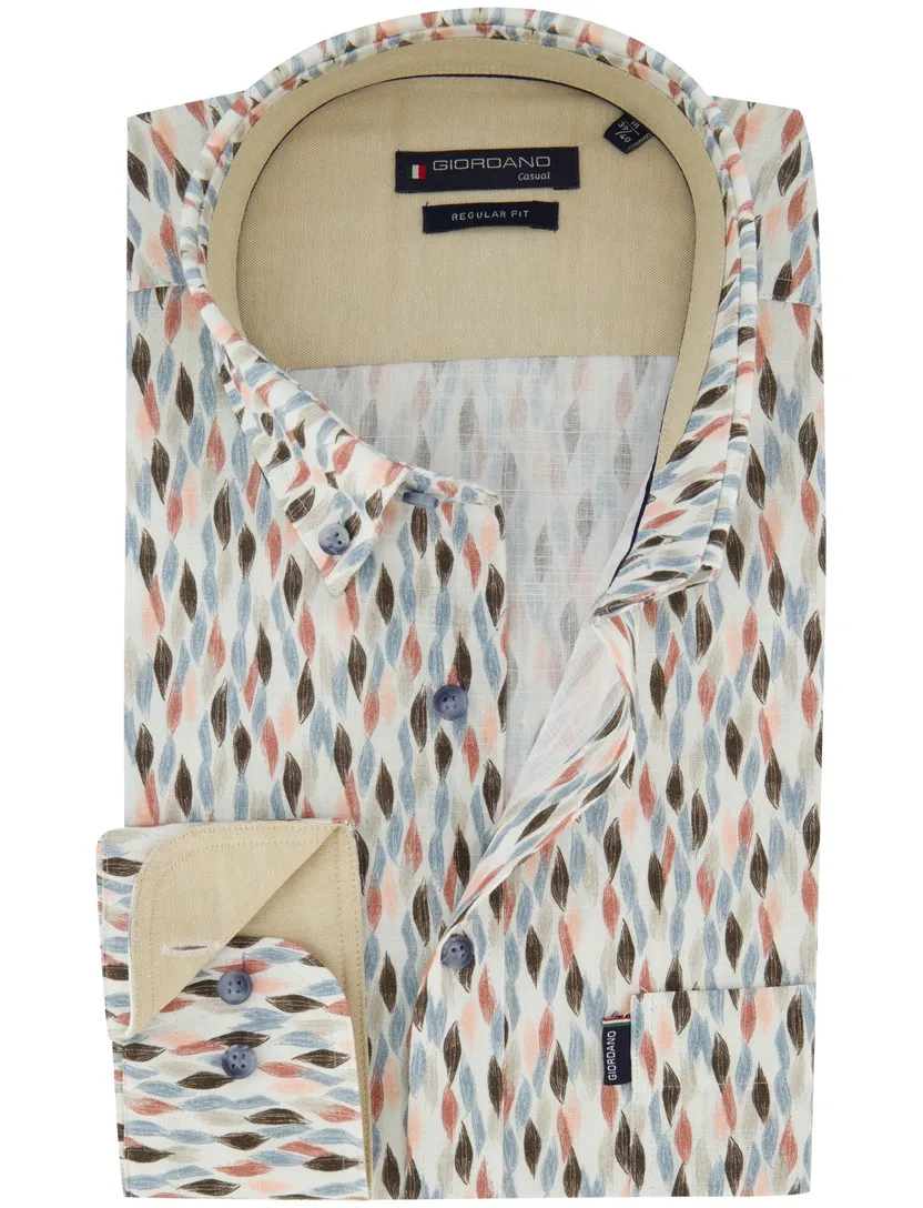 Giordano overhemd creme vintage print wijde fit