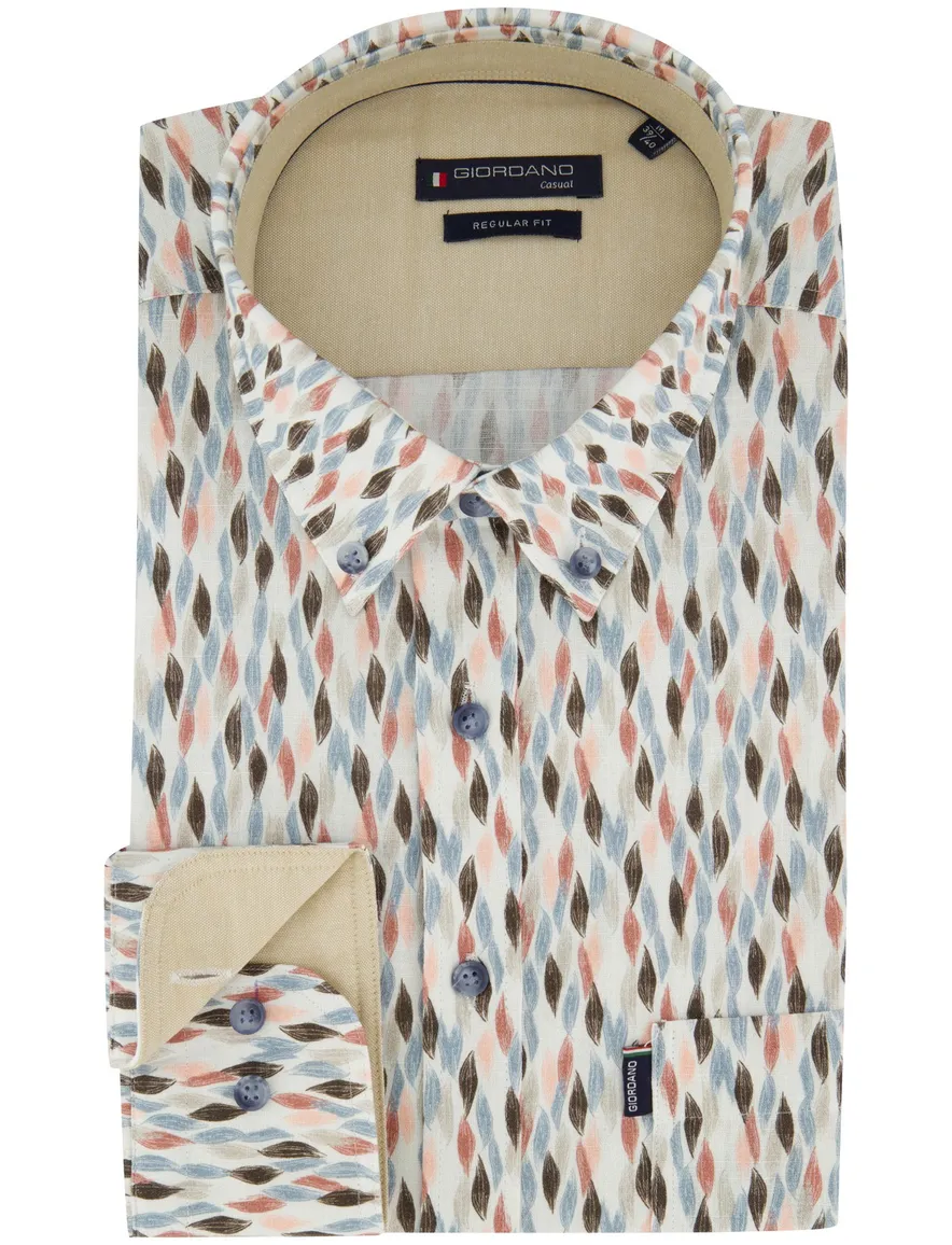 Giordano overhemd met print creme wijde fit
