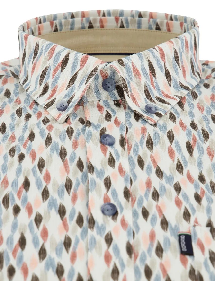 Giordano overhemd met print creme wijde fit