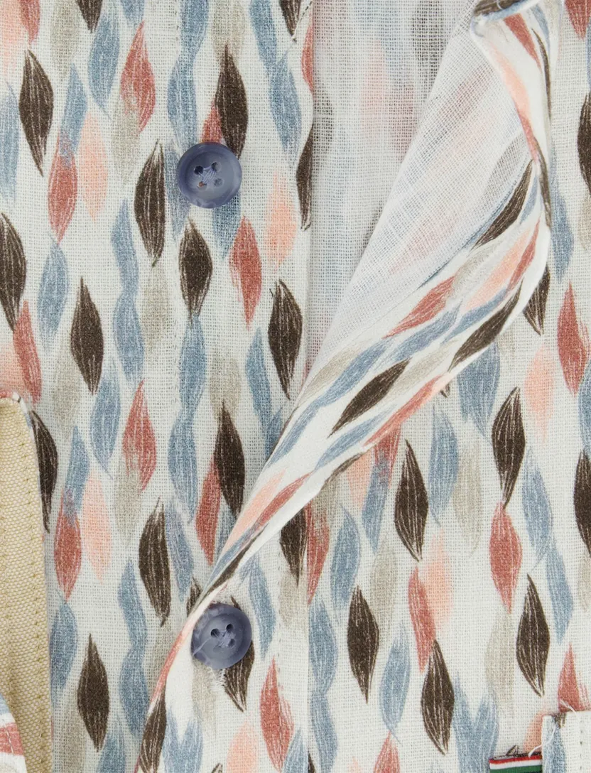 Giordano overhemd creme vintage print wijde fit