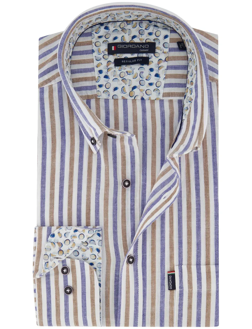 Giordano Regular fit overhemd bruin blauw strepen