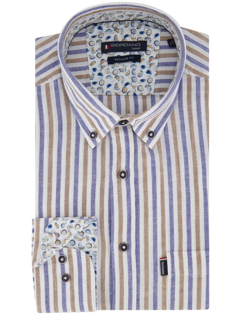 Overhemd Giordano Regular Fit blauw linnen strepen
