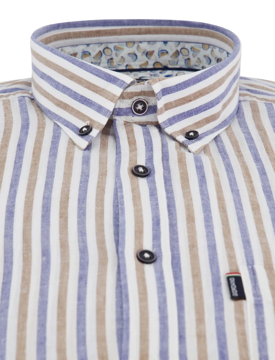 Giordano Regular fit overhemd bruin blauw strepen