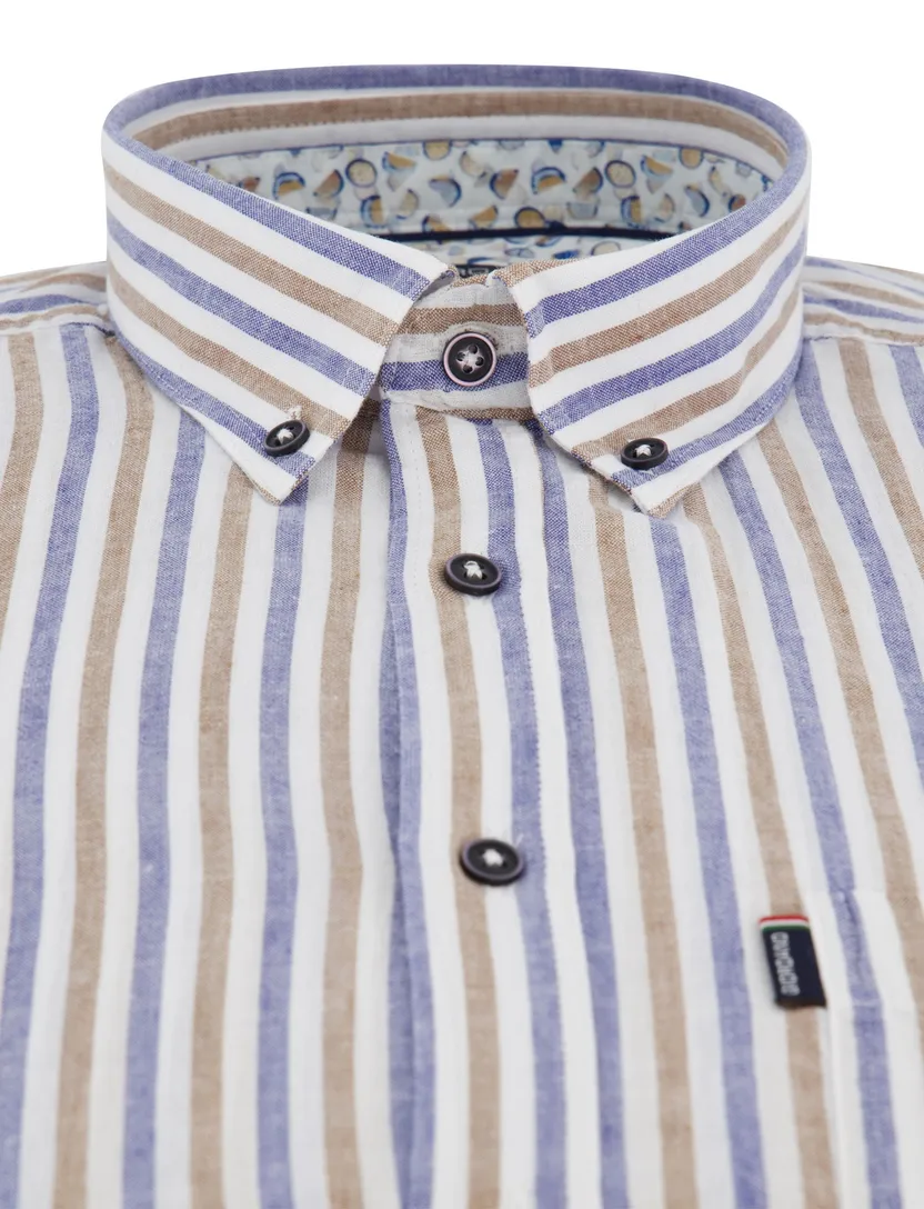 Overhemd Giordano Regular Fit blauw linnen strepen