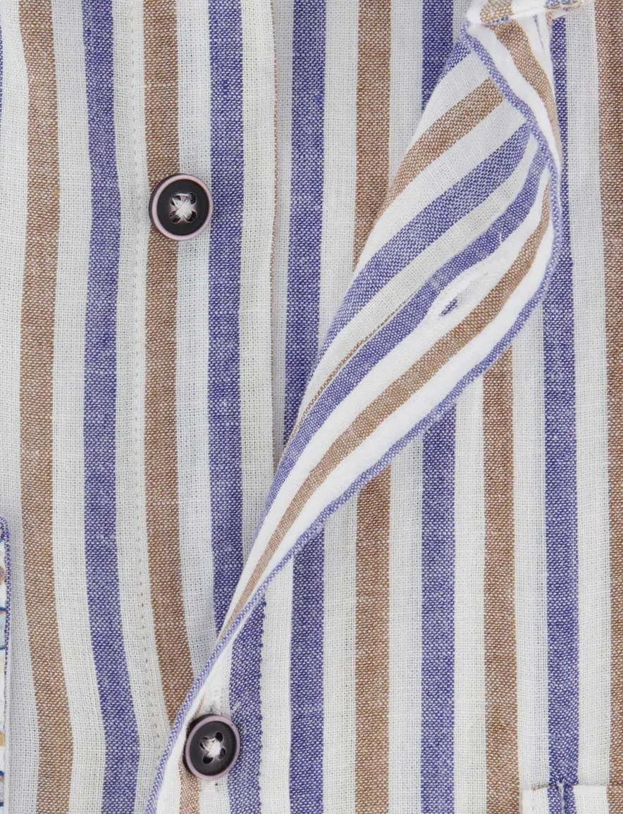 Giordano Regular fit overhemd bruin blauw strepen