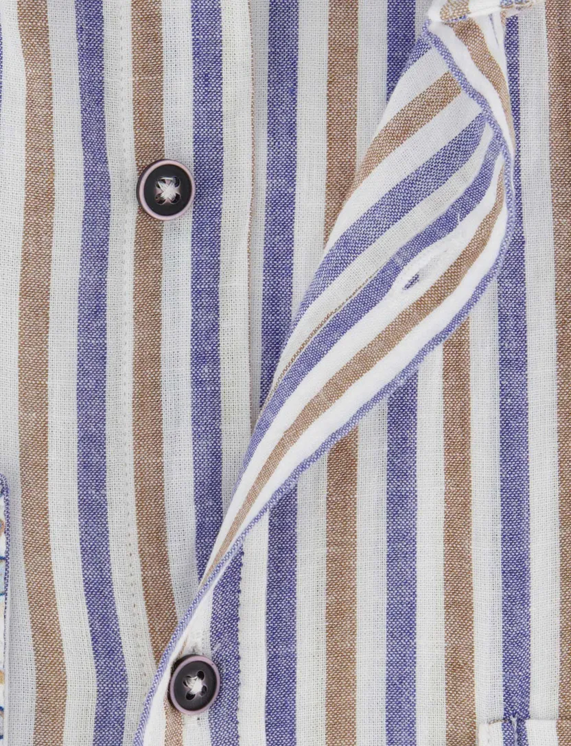 Overhemd Giordano Regular Fit blauw linnen strepen