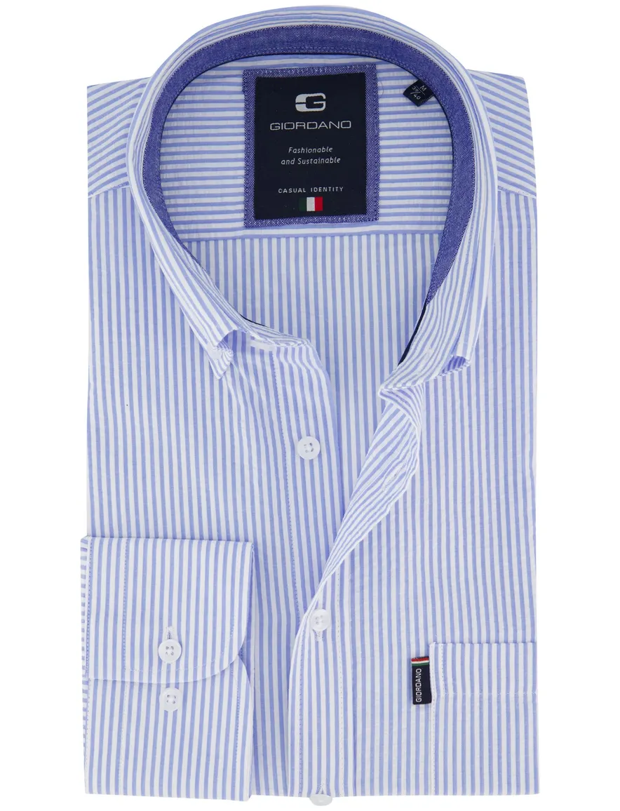Giordano overhemd blauw gestreept regular fit