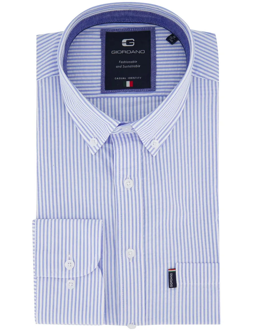 Giordano overhemd blauw gestreept regular fit