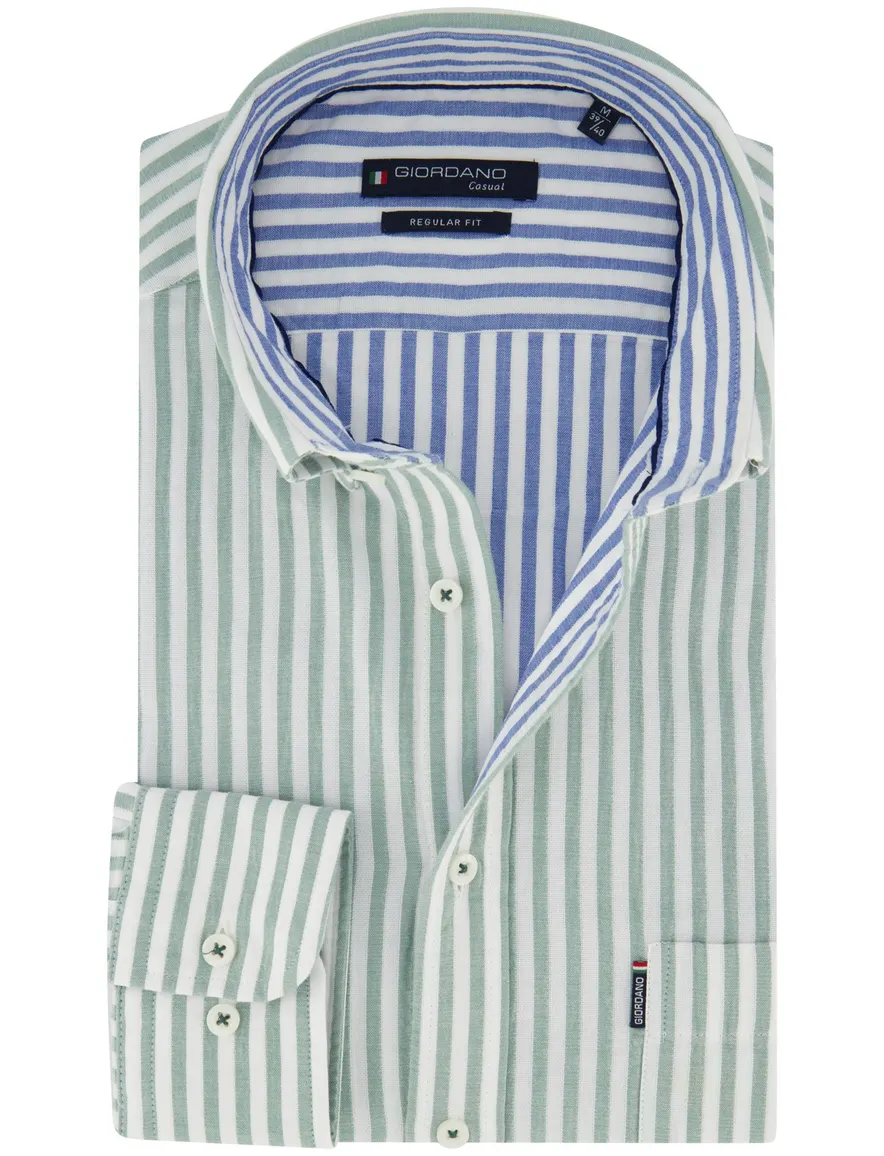 Giordano Regular fit overhemd groen wit strepen