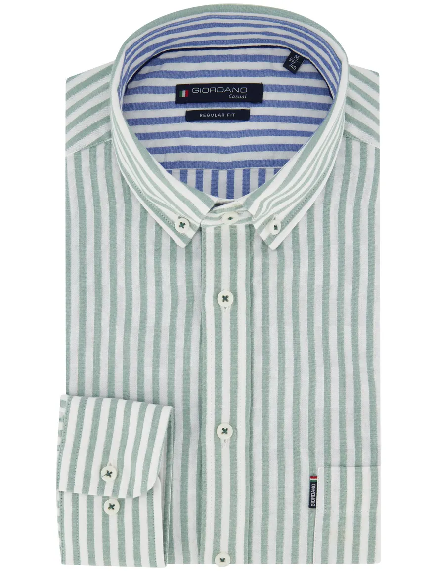 Giordano Regular fit overhemd groen wit strepen