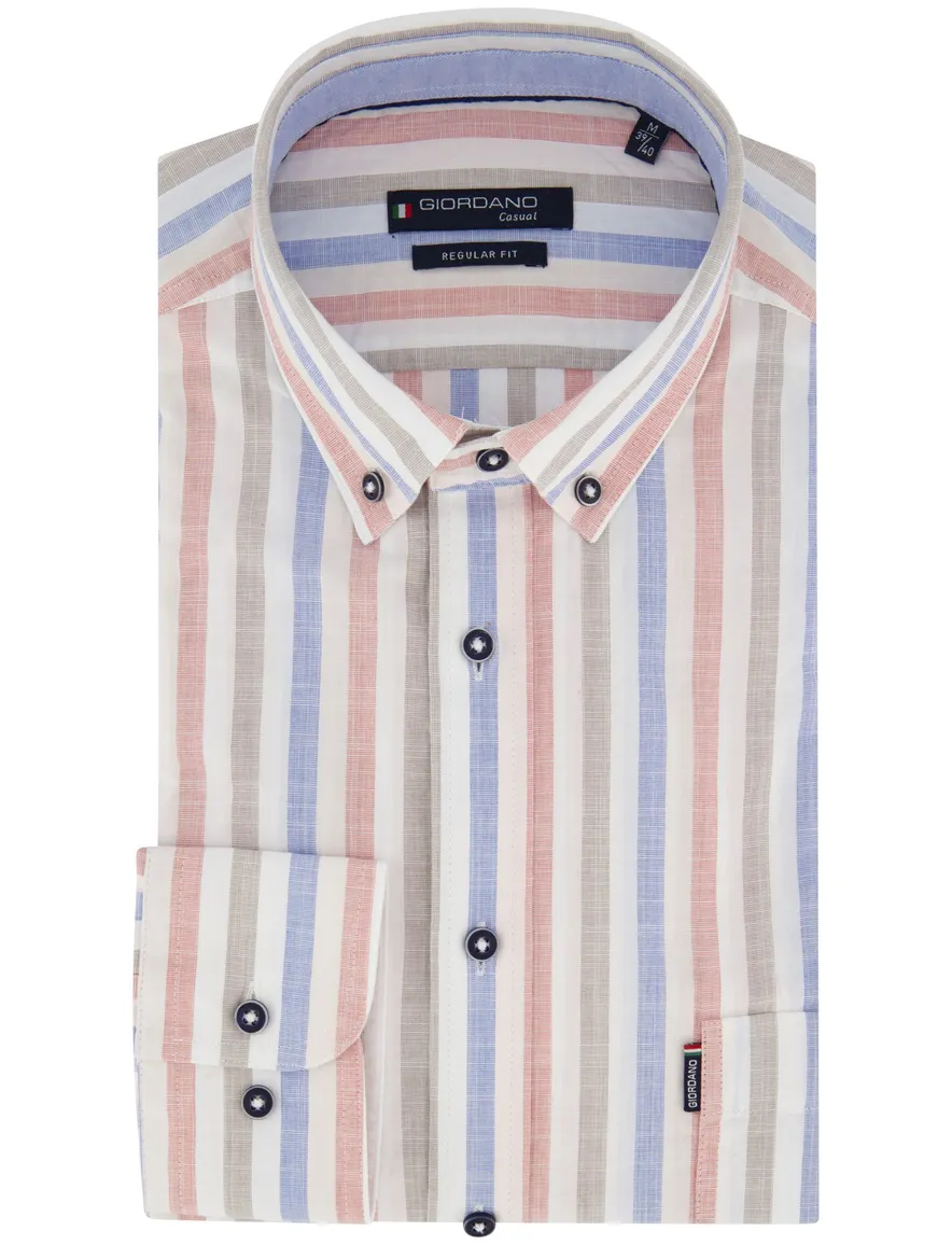 Giordano Regular fit overhemd roze blauw strepen