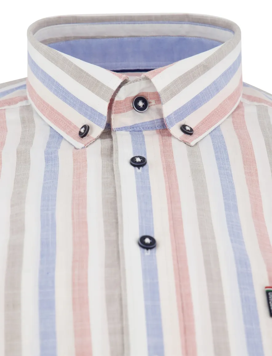 Giordano Regular fit overhemd roze blauw strepen