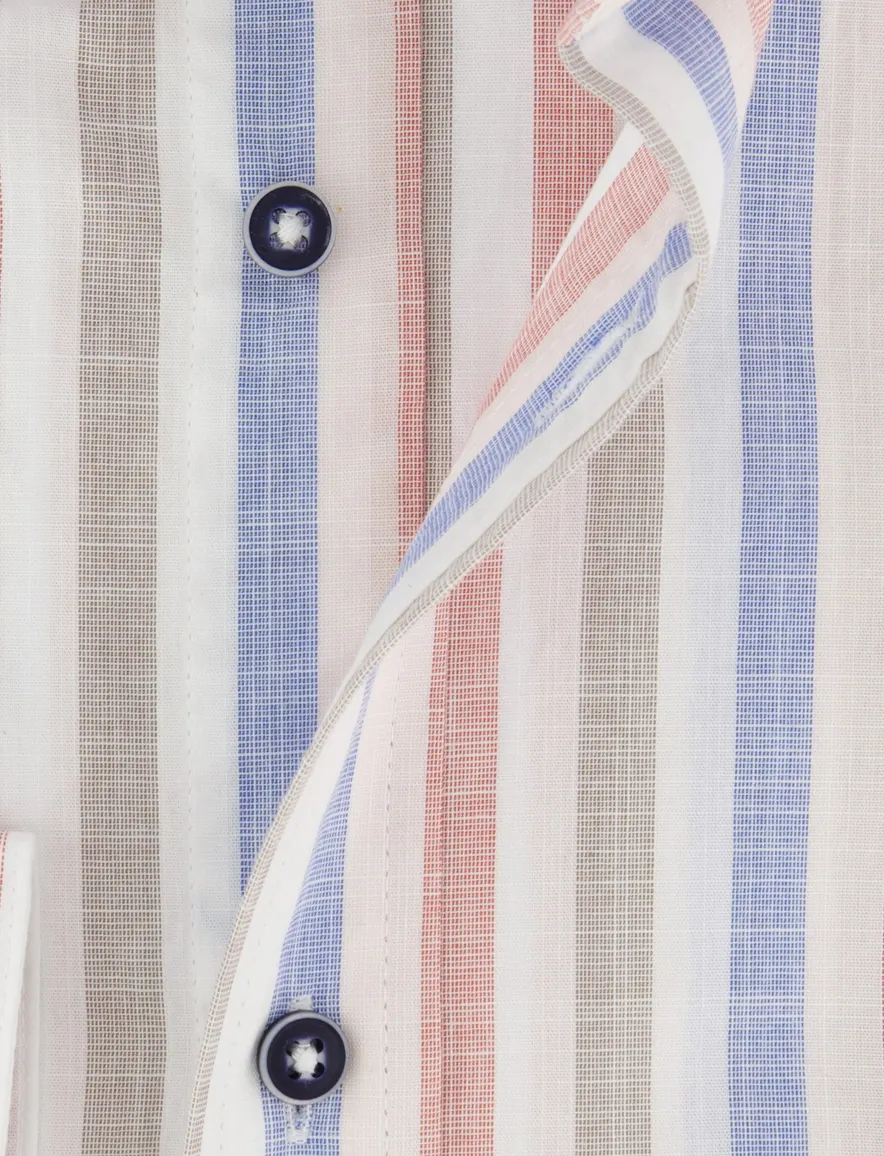 Giordano Regular fit overhemd roze blauw strepen
