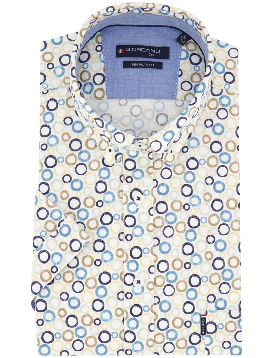 Giordano Regular Fit overhemd blauw geprint cirkels beige
