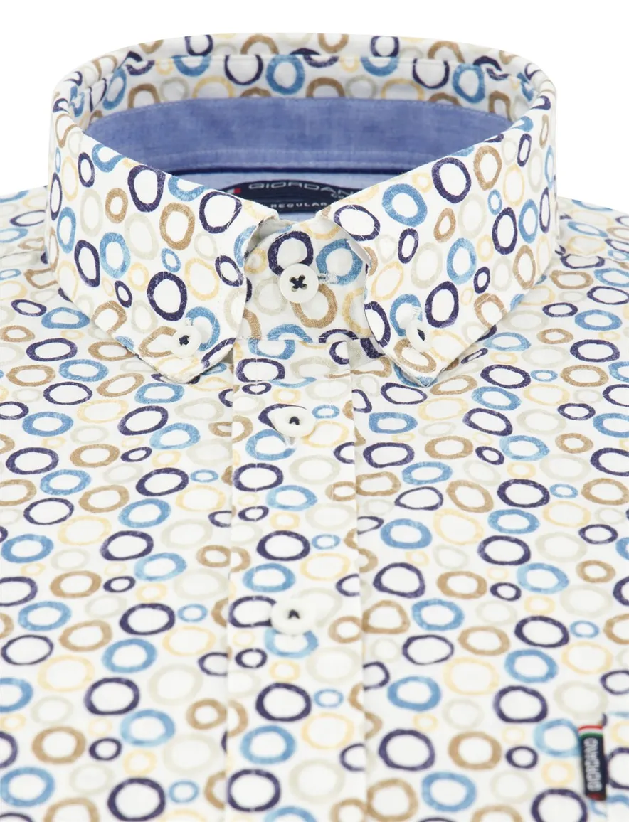 Overhemd Giordano Regular Fit blauw geprint cirkels beige
