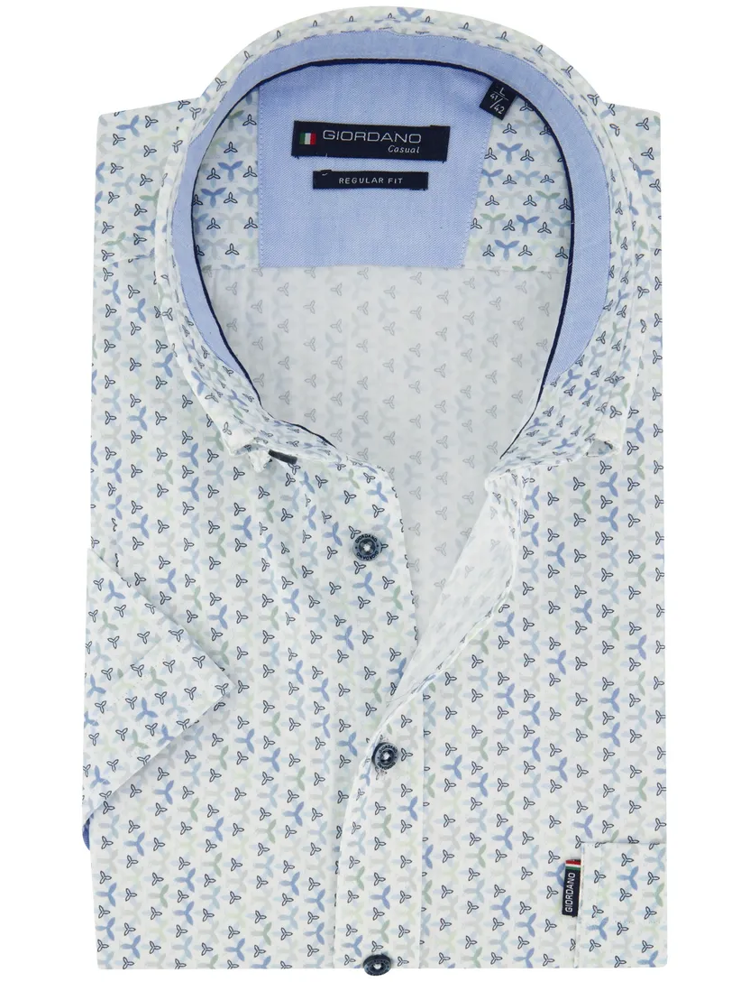 Blauw overhemd Giordano regular fit geprint katoen