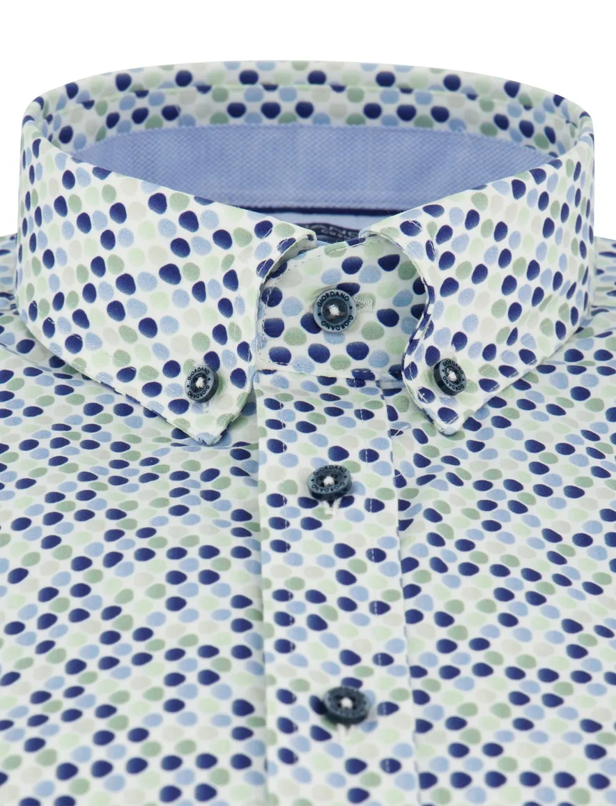 Giordano regular fit overhemd blauw met print stippen