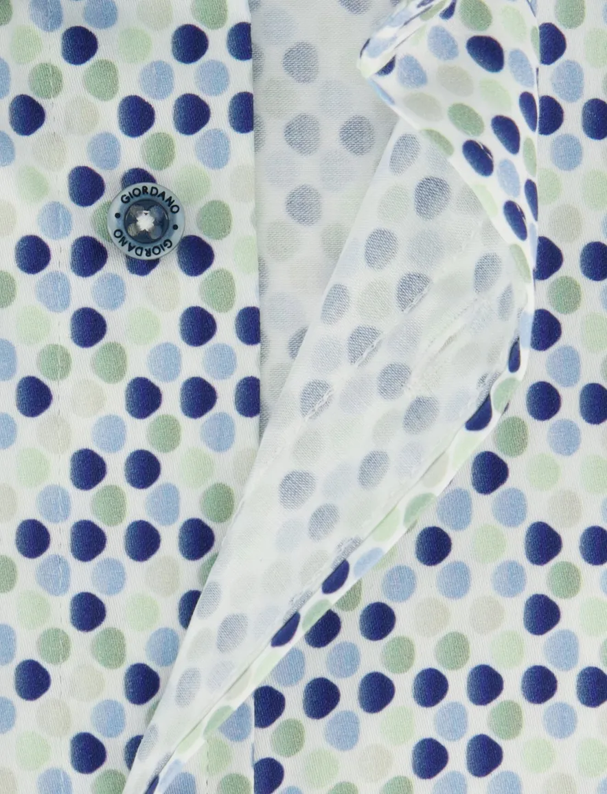 Giordano regular fit overhemd blauw met print stippen