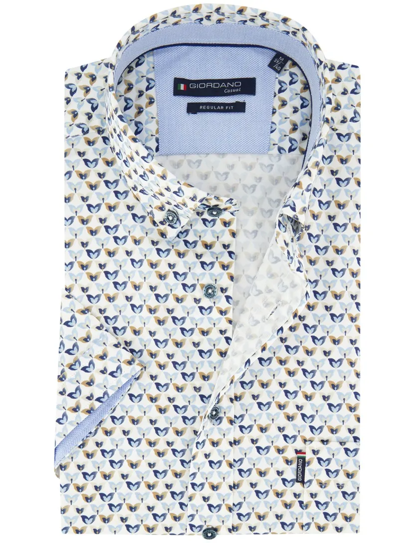 Korte mouw Giordano Regular Fit overhemd wit geprint
