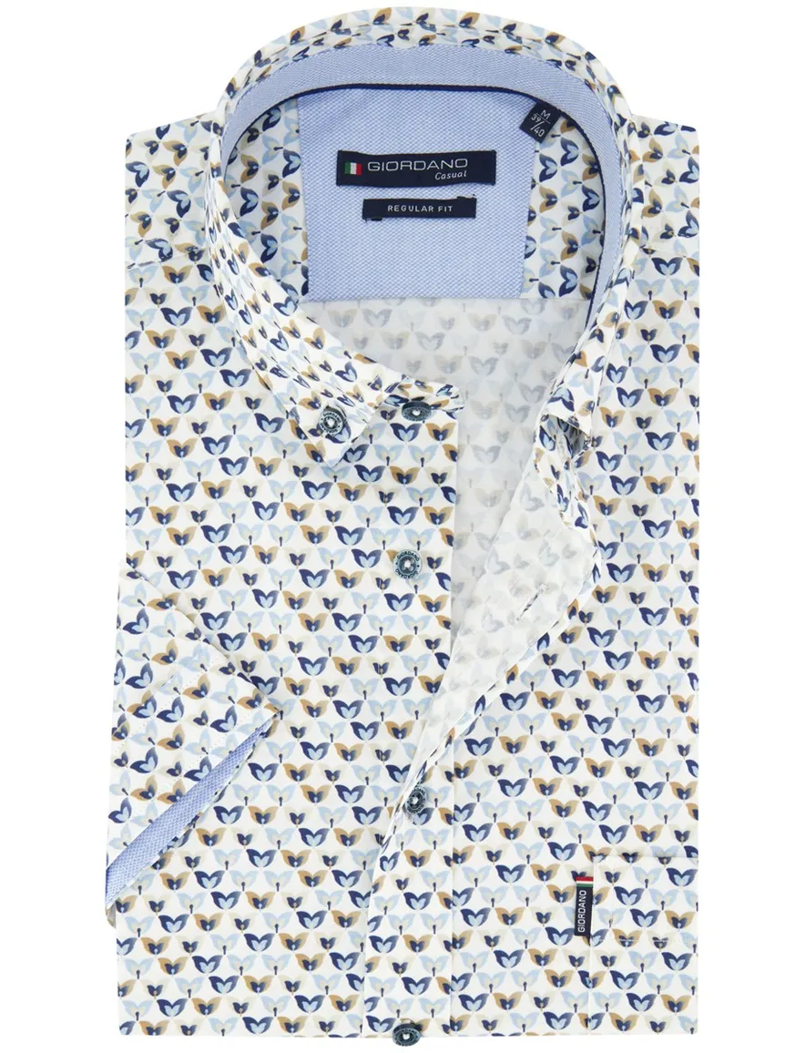 Overhemd korte mouw wit geprint korte mouw Giordano Regular Fit