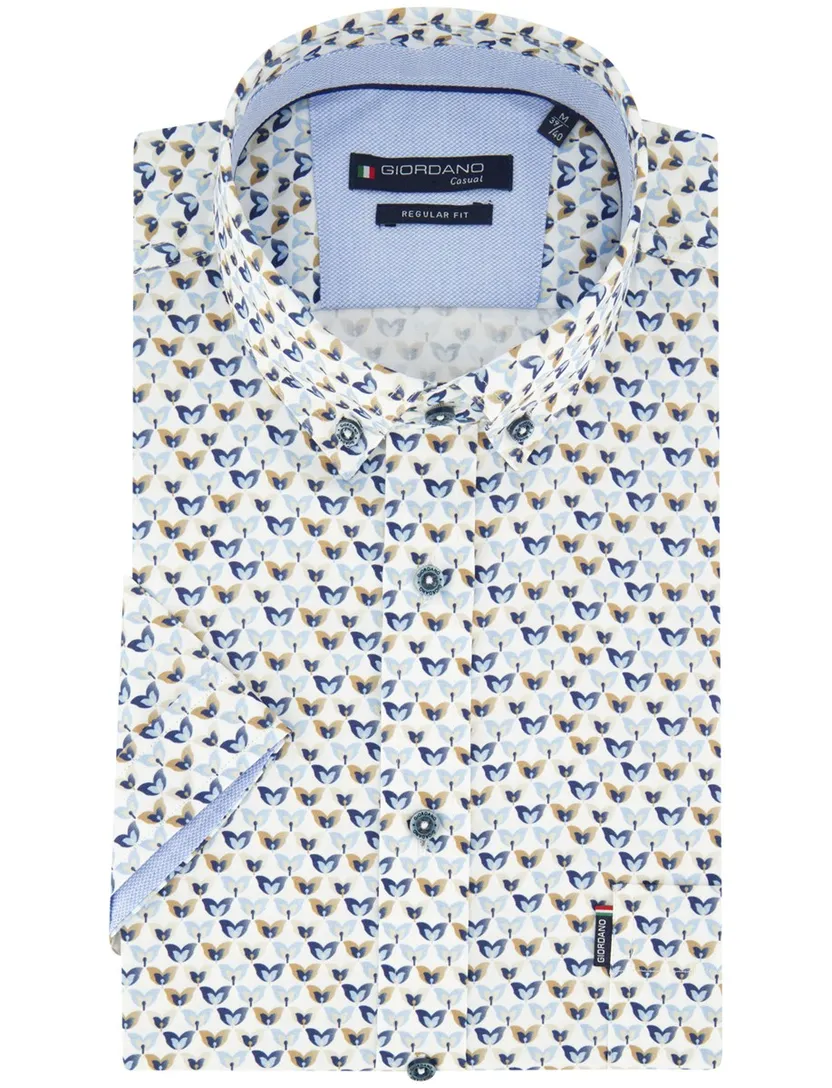 Korte mouw Giordano Regular Fit overhemd wit geprint