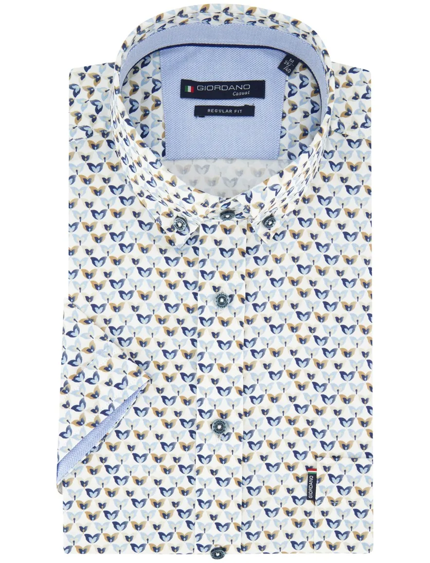 Overhemd korte mouw wit geprint korte mouw Giordano Regular Fit