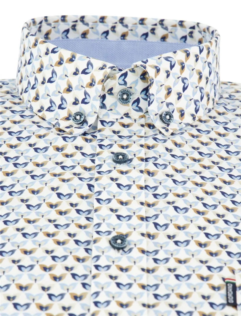 Korte mouw Giordano Regular Fit overhemd wit geprint
