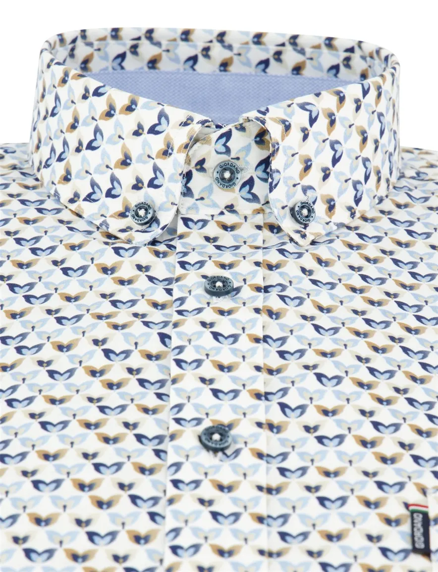Overhemd korte mouw wit geprint korte mouw Giordano Regular Fit