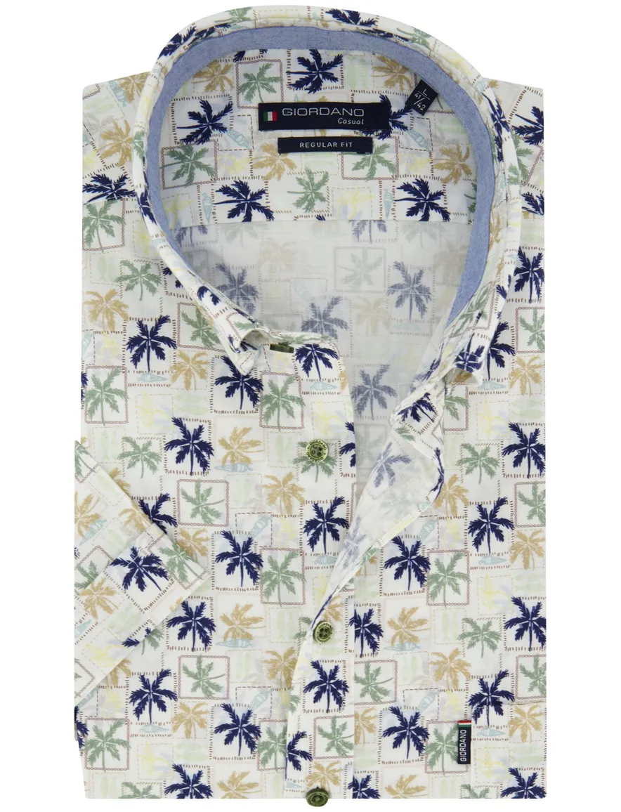 Giordano regular fit overhemd groen palmbomen print