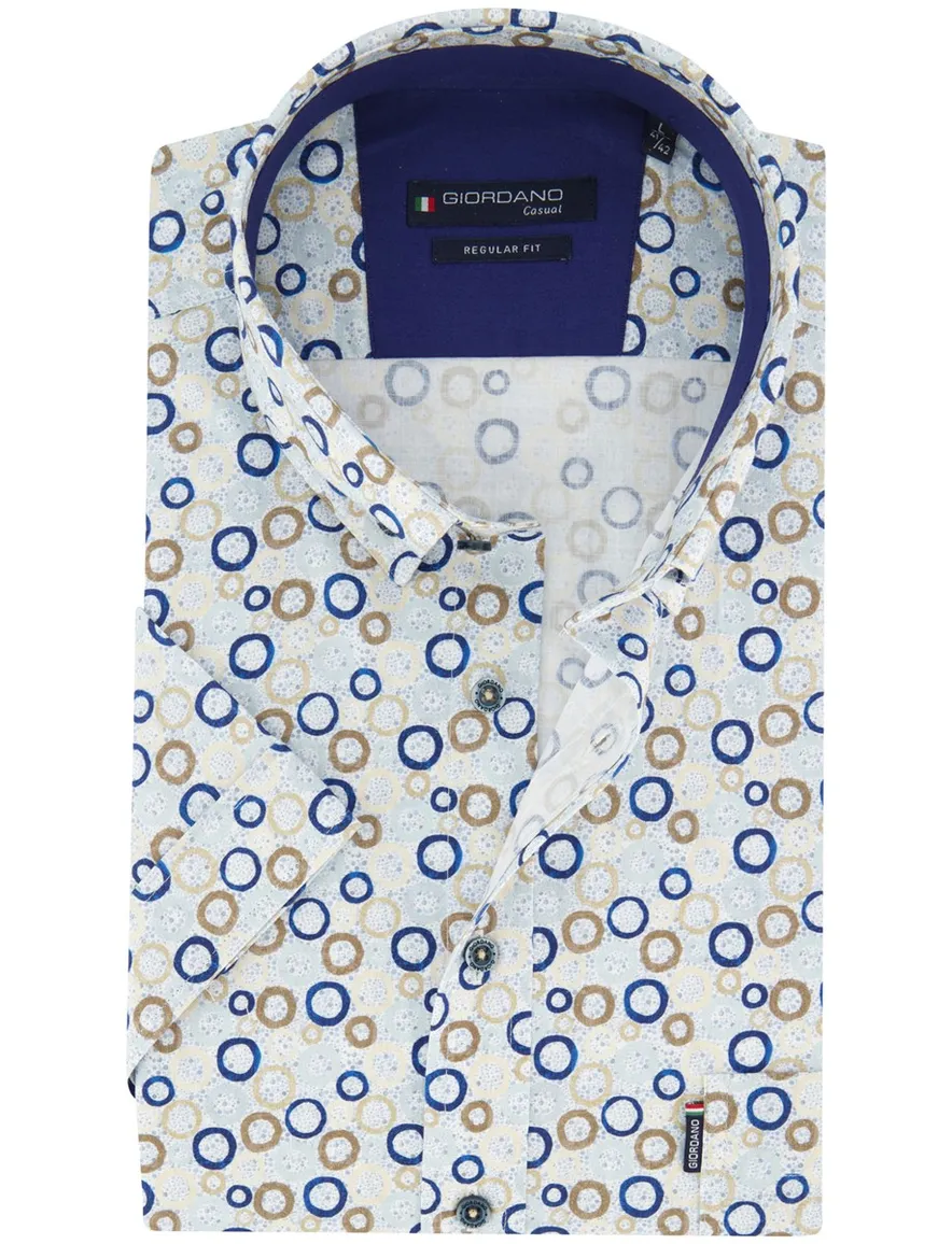 Giordano Regular Fit overhemd blauw cirkels geprint beige