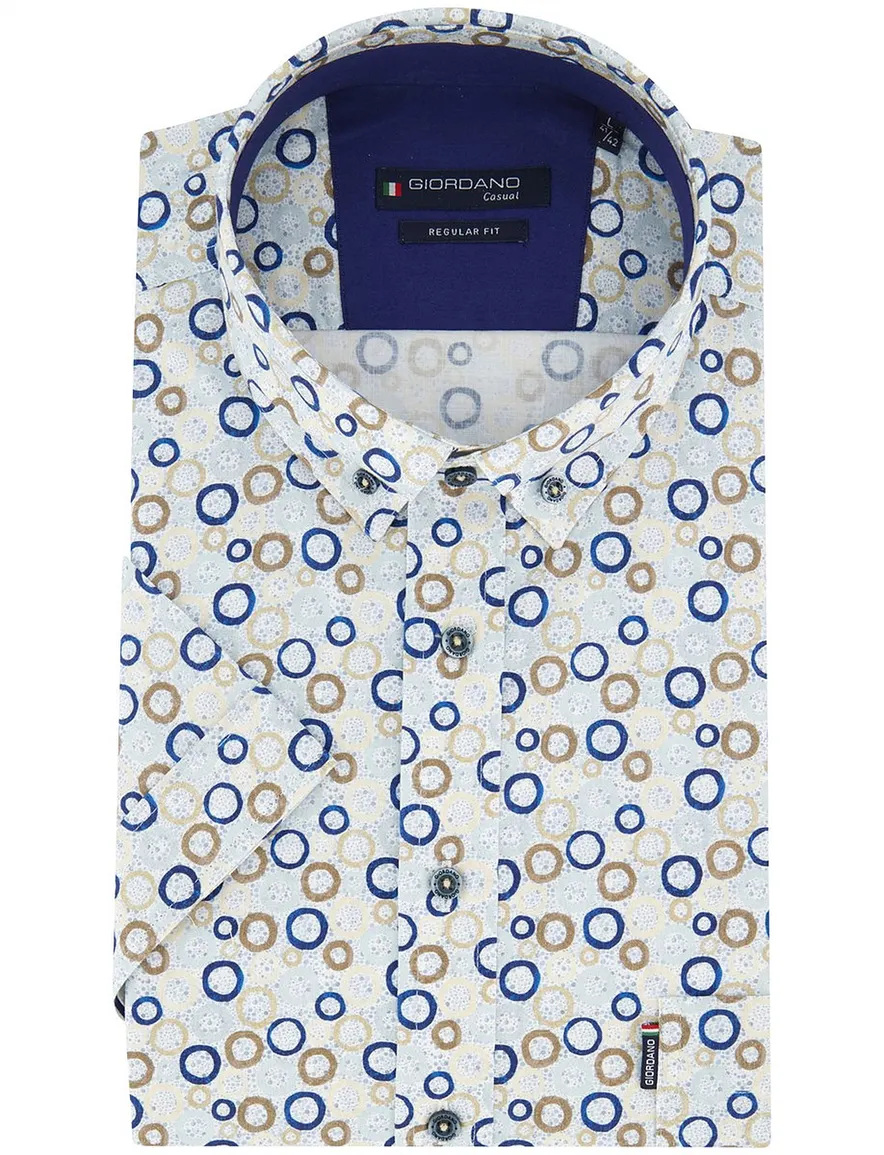 Giordano overhemd korte mouw blauwe print