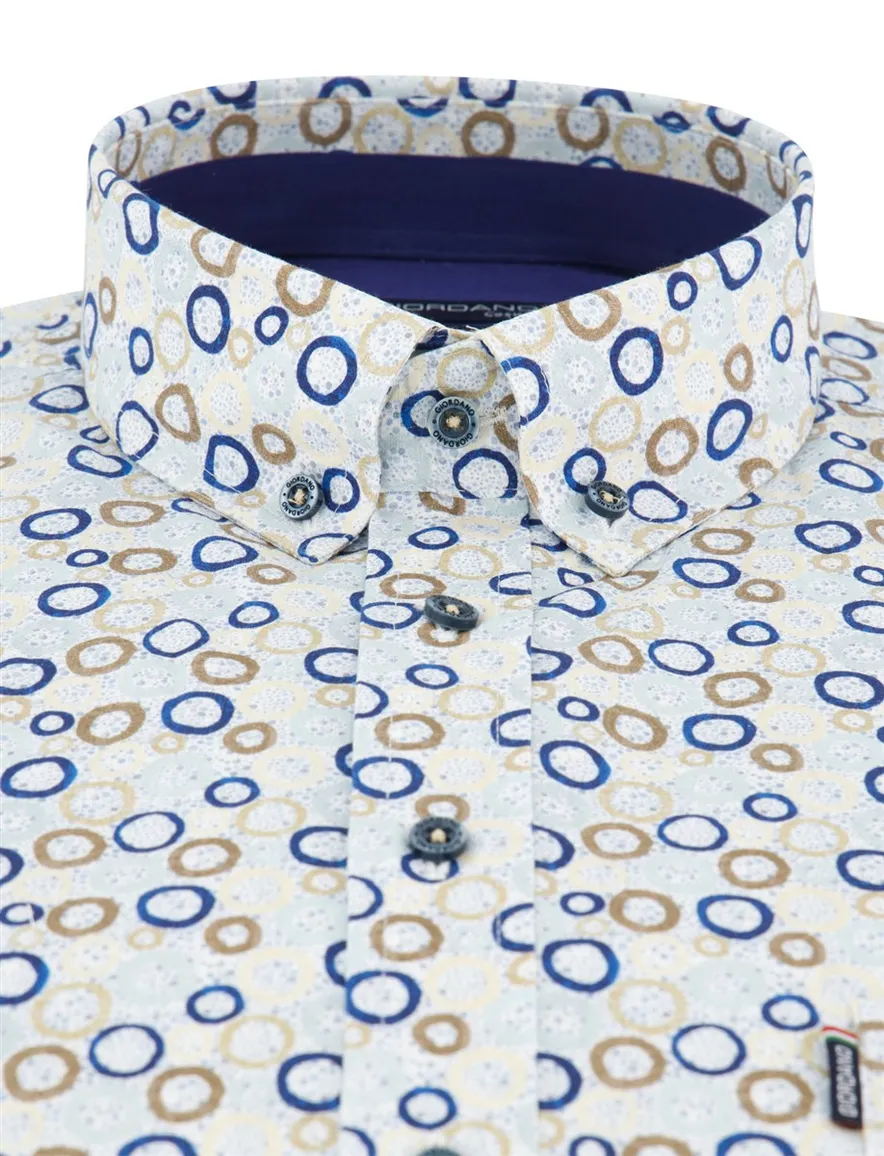 Giordano Regular Fit overhemd blauw cirkels geprint beige