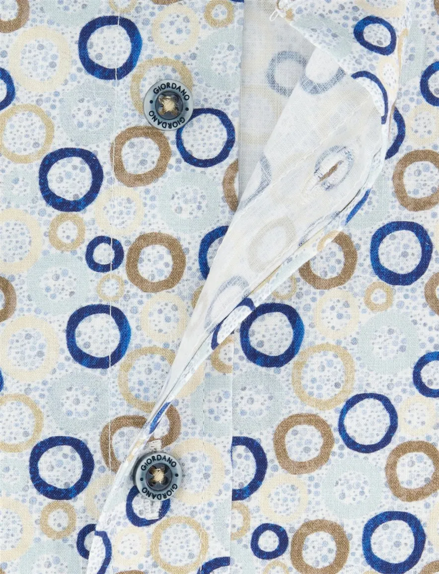 Overhemd Giordano Regular Fit blauw cirkels geprint beige