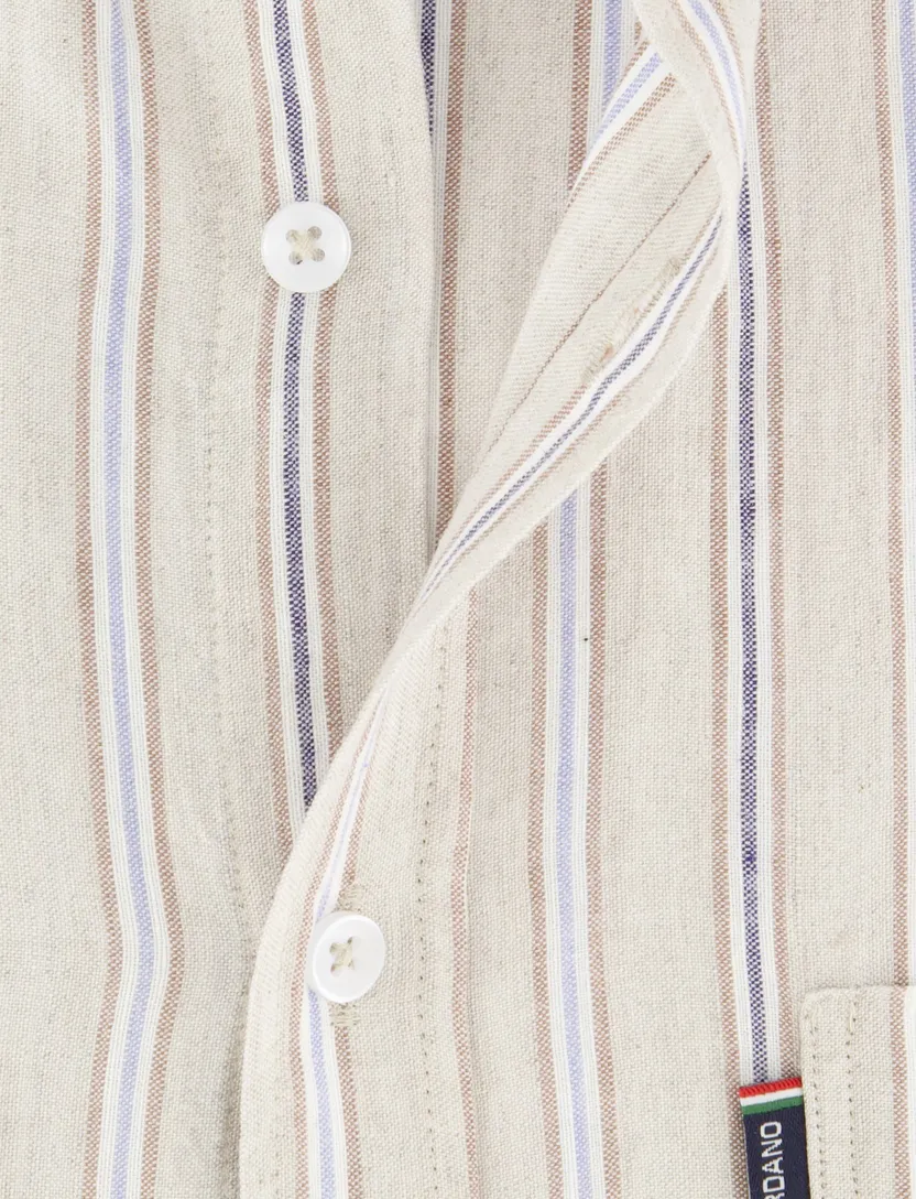 Beige gestreept korte mouw Giordano Regular Fit overhemd
