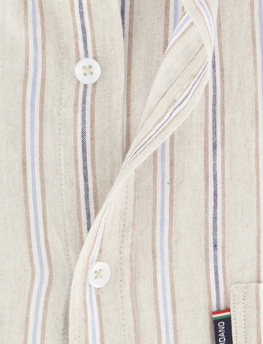 Giordano Regular Fit overhemd korte mouw beige gestreept