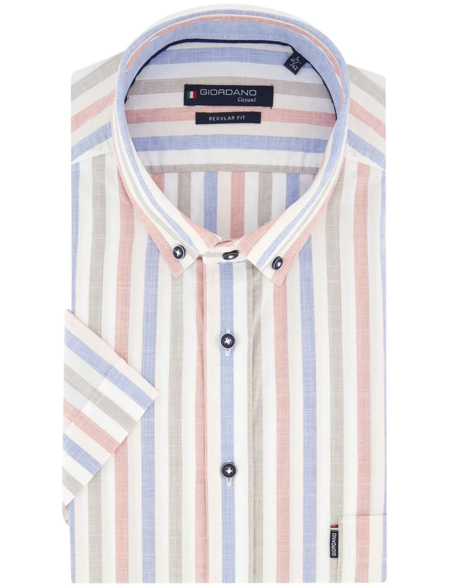 Normale fit overhemd Giordano rood blauw streepjes