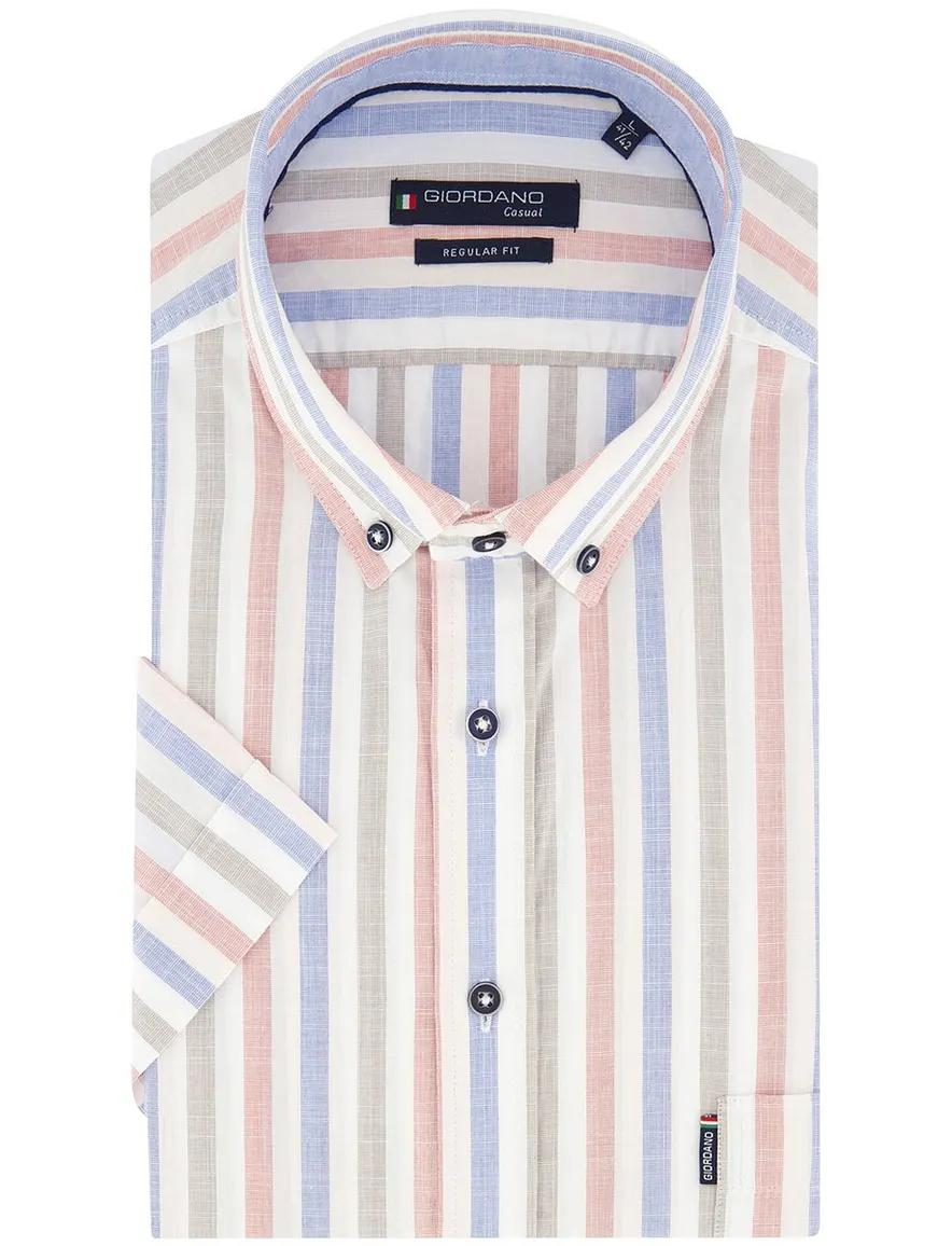 Normale fit overhemd Giordano rood blauw streepjes