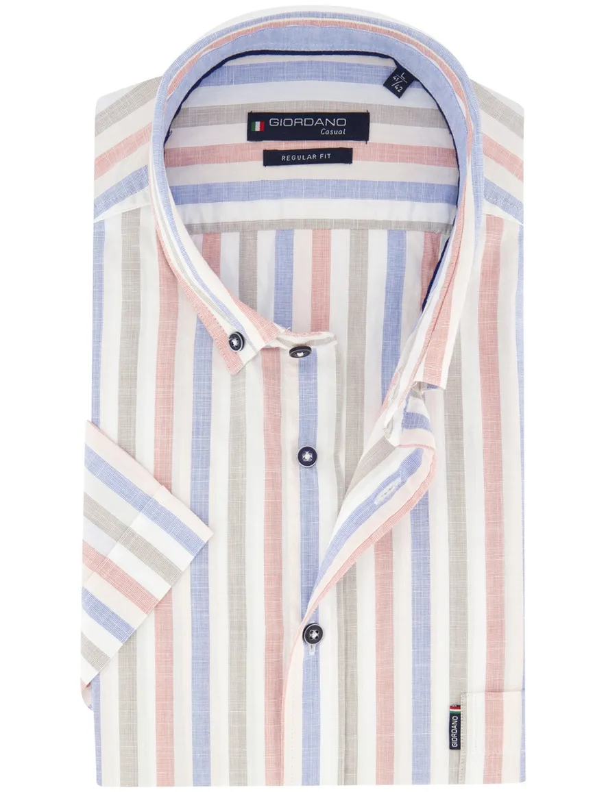 Normale fit overhemd Giordano rood blauw streepjes